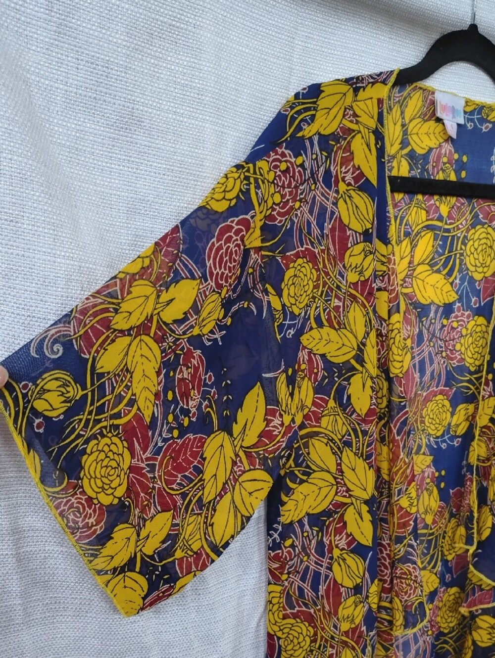 NWT LuLaRoe Yellow & Navy Floral Kimono Size Small - Picture 4 of 6